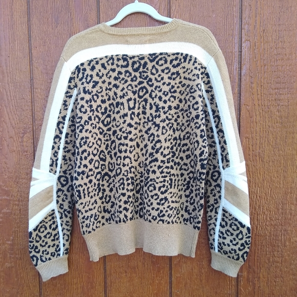 Current/Elliot Duvall Leopard Print Camel Black Wool Cashmere Cotton Sweater 2 - Picture 9 of 16